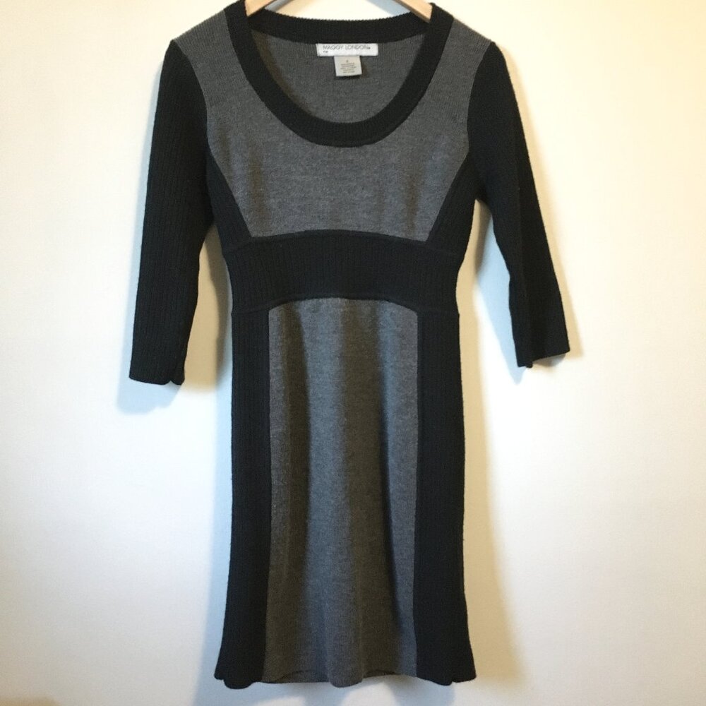 Dark Libra Merino Wool Colourblock Sweater Dress 3/4 Sleeve - S